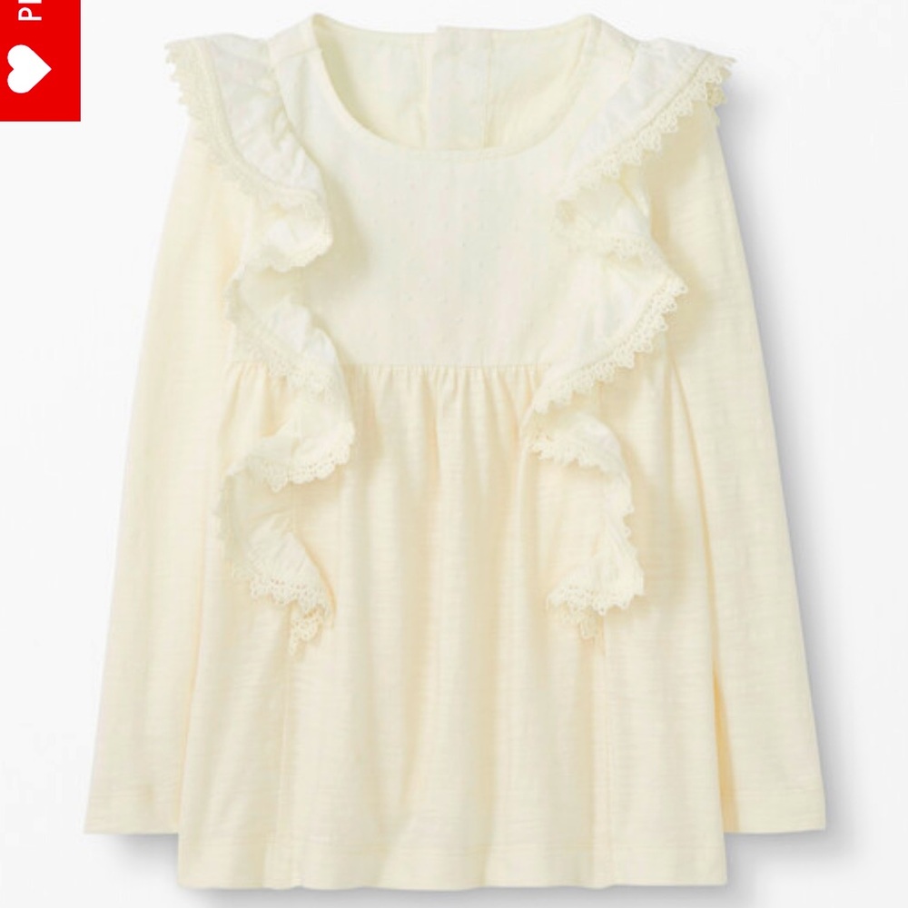 Hanna Andersson Ivory Long Sleeve Eyelet Ruffle Popover Blouse